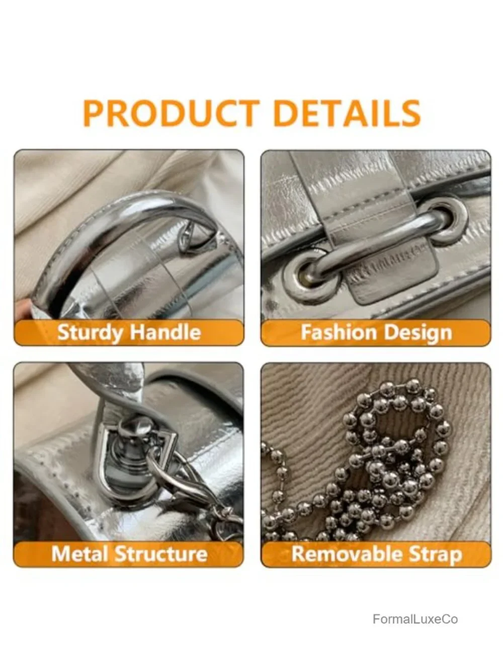 Faux Leather Mini Crossbody Handbag with Pearl Chain Strap for Prom Wedding